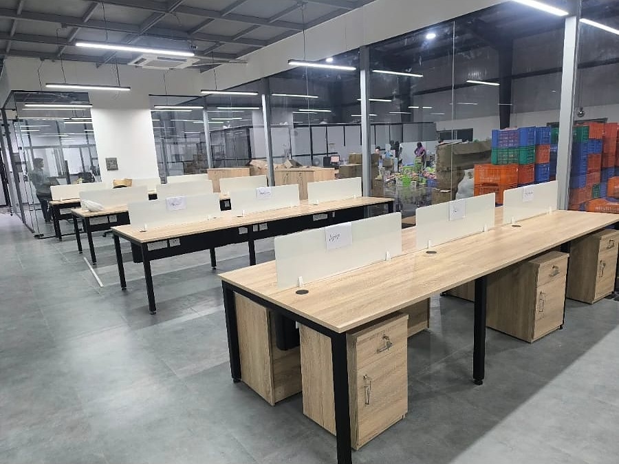 Open workstation desks in office