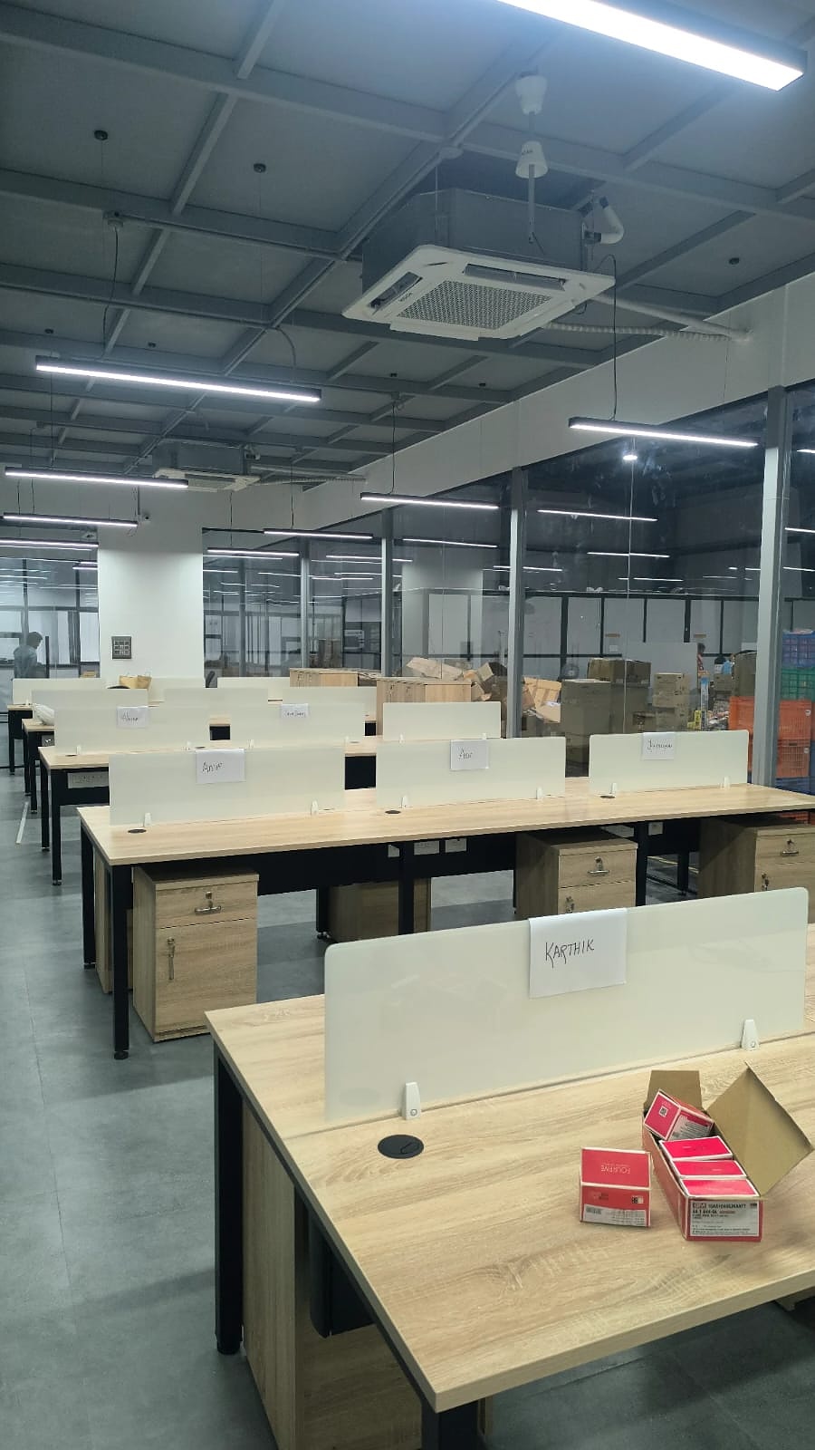 Workstation desks with name plates