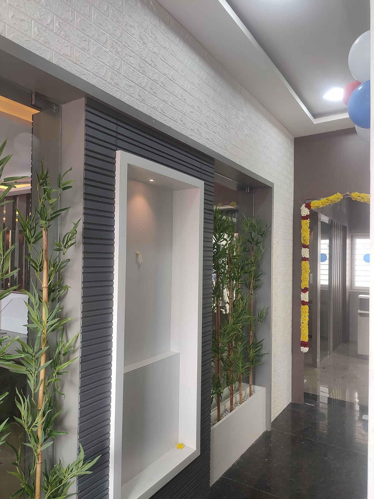 Corridor niche decor with bamboo plants